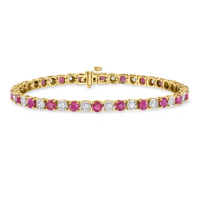 Ross-simons 5.75 Ct. T.w. Ruby And 1.00 Ct. T.w. Diamond Tennis Bracelet In 18kt Gold Over Sterling In Pink