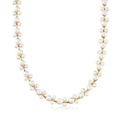 Ross-simons 5-7.5mm Cultured Pearl Trio Vine Necklace In 18kt Gold Over Sterling In Multi