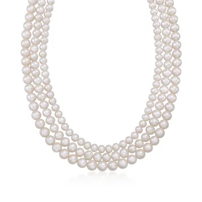 Ross-simons 5-8mm Cultured Pearl 3-strand Necklace With Sterling Silver In Neutral