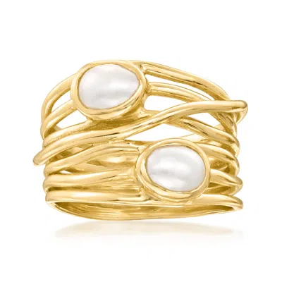 Ross-simons 5x7mm Cultured Semi-baroque Pearl Multi-row Ring In 18kt Gold Over Sterling In Yellow