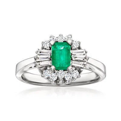 Ross-simons .60 Carat Emerald And .50 Ct. T.w. Diamond Ring In 14kt White Gold In Green