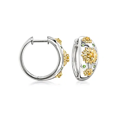 Ross-simons .60 Ct. T.w. Chrome Diopside And .10 Ct. T.w. Citrine Flower Hoop Earrings In Sterling Silver And 18 In Silver,gold