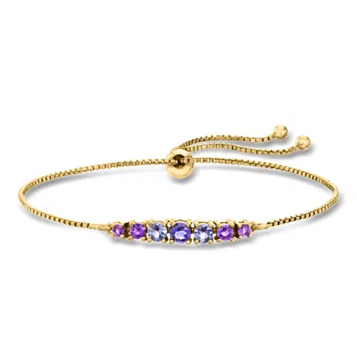Ross-simons .60 Ct. T.w. Multi-gemstone Bolo Bracelet In 18kt Gold Over Sterling