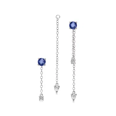 Ross-simons .60 Ct. T.w. Sapphire And .25 Ct. T.w. Lab Grown Diamond Jewelry Set: Sterling Silver Earrings With 