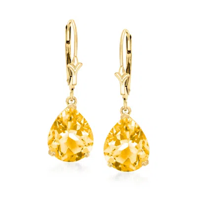 Ross-simons 6.00 Ct. T.w. Pear-shaped Citrine Drop Earrings In 14kt Yellow Gold
