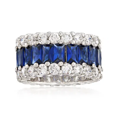 Ross-simons 6.00 Ct. T.w. Simulated Sapphire And 4.00 Ct. T.w. Cz Eternity Band In Sterling Silver