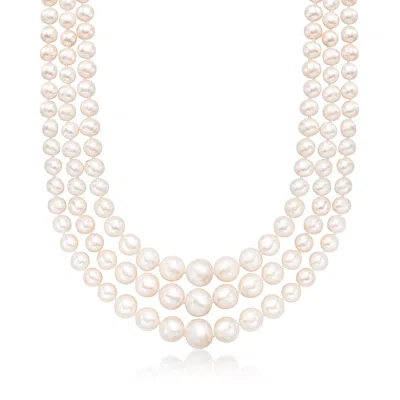 Ross-simons 6-12.5mm Cultured Pearl 3-strand Necklace With 14kt Yellow Gold In White