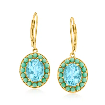 Ross-simons 6.50 Ct. T.w. Sky Blue Topaz Drop Earrings With Turquoise In 18kt Gold Over Sterling In Green