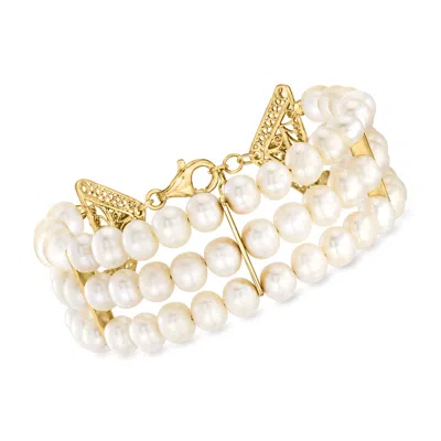 Ross-simons 6.5-7.5mm Cultured Pearl 3-row Bracelet In 18kt Gold Over Sterling In Red
