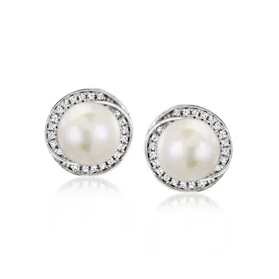 Ross-simons 6.5-7mm Cultured Pearl Earrings With . Diamonds In 14kt Yellow Gold In Silver