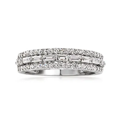 Ross-simons .66 Ct. T.w. Baguette And Round Lab Grown Diamond Ring In Sterling Silver
