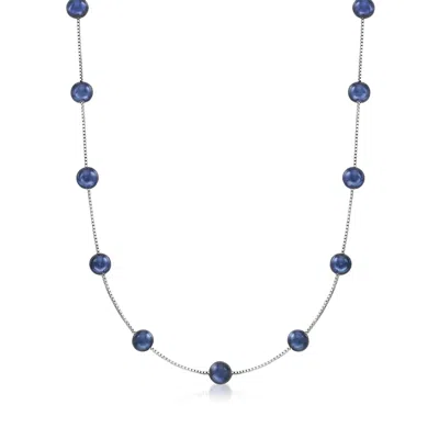 Ross-simons 6-6.5mm Black Cultured Pearl Station Necklace In Sterling Silver In Blue