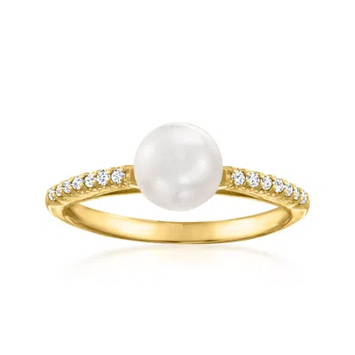 Ross-simons 6-6.5mm Cultured Pearl And .10 Ct. T.w. Diamond Ring In 14kt Yellow Gold
