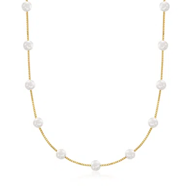 Ross-simons 6-6.5mm Cultured Pearl Station Necklace In 18kt Gold Over Sterling