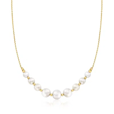 Ross-simons 6-9mm Cultured Pearl Graduated Station Necklace In 18kt Gold Over Sterling In Red