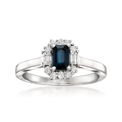 Ross-simons .70 Carat Sapphire And .41 Ct. T.w. Diamond Ring In 14kt White Gold In Silver