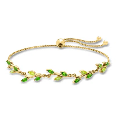 Ross-simons .70 Ct. T.w. Chrome Diopside And .30 Ct. T.w. Peridot Leaf Bolo Bracelet In 18kt Gold Over Sterling In Multi