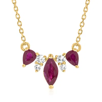Ross-simons .70 Ct. T.w. Ruby And .10 Ct. T.w. Diamond Necklace In 14kt Yellow Gold