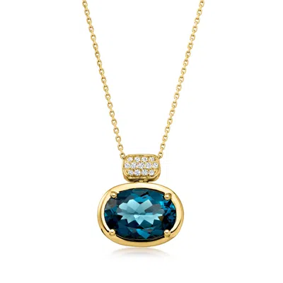 Ross-simons 7.00 Carat London Blue Topaz And .11 Ct. T.w. Diamond Pendant Necklace In 14kt Yellow Gold