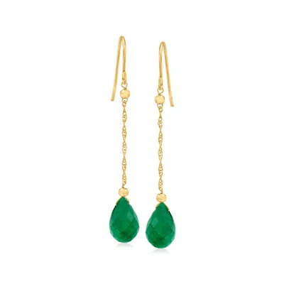 Ross-simons 7.00 Ct. T.w. Emerald Teardrop Earrings In 10kt Yellow Gold In Green