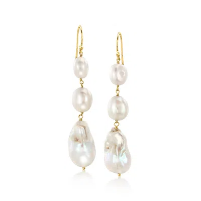Ross-simons 7-13mm Cultured Oval And Baroque Pearl Drop Earrings In 18kt Gold Over Sterling In White
