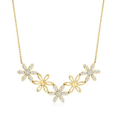 Ross-simons .75 Ct. T.w. Diamond Flower Necklace In 18kt Gold Over Sterling In Purple