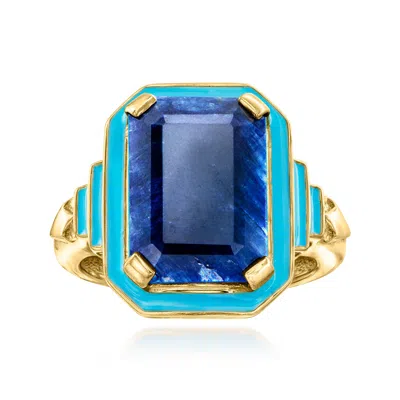 Ross-simons 7.50 Carat Sapphire And Blue Enamel Ring In 18kt Gold Over Sterling