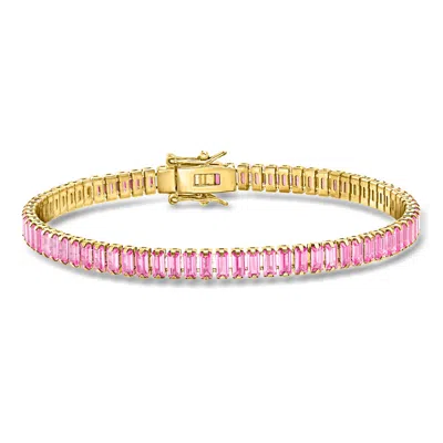 Ross-simons 7.75 Ct. T.w. Lab Grown Pink Sapphire Tennis Bracelet In 18kt Gold Over Sterling