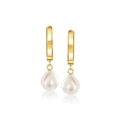 Ross-simons 7-7.5mm Cultured Pearl Hoop Drop Earrings In 10kt Yellow Gold In Multi