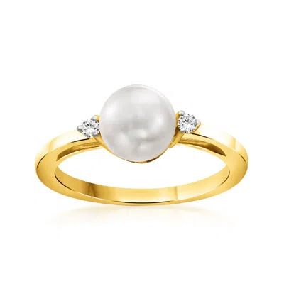 Ross-simons 7-7.5mm Cultured Pearl Ring With Diamonds In 14kt Yellow Gold