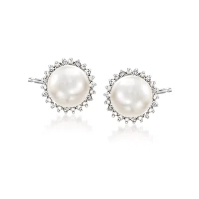 Ross-simons 7mm Cultured Pearl Stud Earrings With Diamonds In Sterling Silver In White