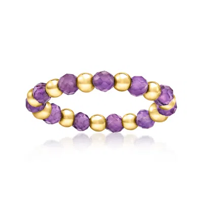 Ross-simons .80 Ct. T.w. Amethyst Bead Stretch Ring With 14kt Yellow Gold In Multi
