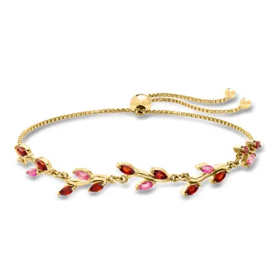 Ross-simons .80 Ct. T.w. Garnet And .30 Ct. T.w. Pink Topaz Leaf Bolo Bracelet In 18kt Gold Over Sterling In Multi
