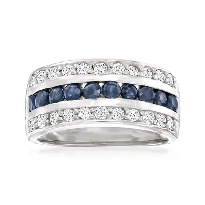 Ross-simons .80 Ct. T.w. Sapphire And .65 Ct. T.w. White Topaz Multi-row Ring In Sterling Silver