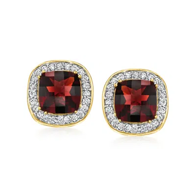 Ross-simons 8.50 Ct. T.w. Garnet And .95 Ct. T.w. Diamond Earrings In 14kt Yellow Gold