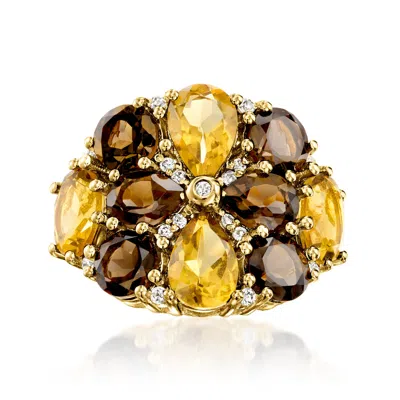 Ross-simons 8.50 Ct. T.w. Lemon And Smoky Quartz Ring With .20 Ct. T.w. White Zircon In 18kt Gold Over Sterling