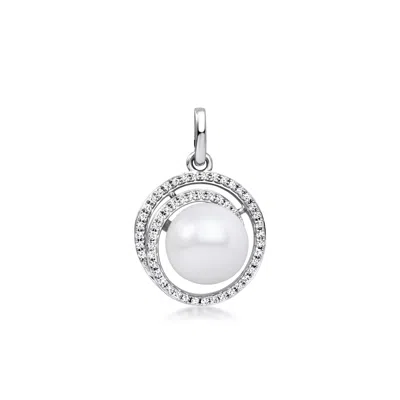 Ross-simons 8.5-9mm Cultured Pearl And . Diamond Spiral Pendant In 14kt White Gold In Silver