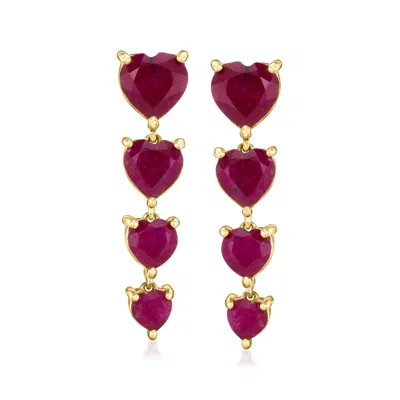 Ross-simons 8.75 Ct. T.w. Ruby Heart Linear Drop Earrings In 18kt Gold Over Sterling In Red