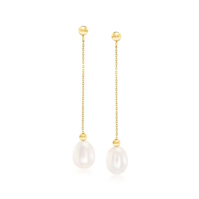 Ross-simons 8-8.5mm Cultured Pearl Bead And Chain Drop Earrings In 14kt Yellow Gold In White