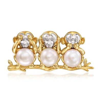 Ross-simons 8-8.5mm Cultured Pearl Monkey Trio Pin/pendant In 18kt Gold Over Sterling In Multi