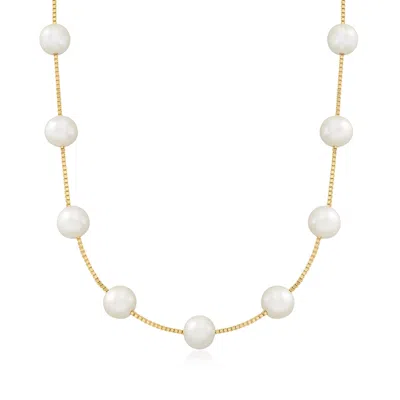 Ross-simons 8-8.5mm Cultured Pearl Station Necklace In 18kt Gold Over Sterling In White
