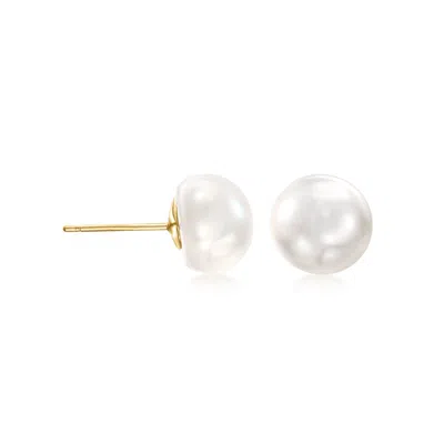 Ross-simons 8-9mm Cultured Button Pearl Stud Earrings In 14kt Yellow Gold In Silver