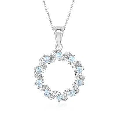 Ross-simons .90 Ct. T.w. Aquamarine And .10 Ct. T.w. White Topaz Open-space Circle Pendant Necklace In Sterling  In Metallic