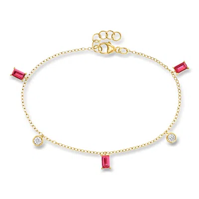 Ross-simons .90 Ct. T.w. Lab Grown Ruby And .20 Ct. T.w. Lab Grown Diamond Station Bracelet In 18kt Gold Vermeil