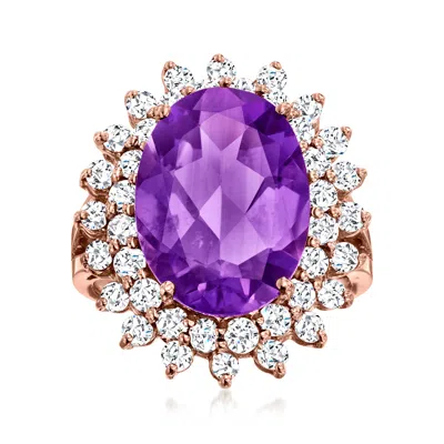Ross-simons 9.00 Carat Amethyst And 1.60 Ct. T.w. Diamond Ring In 14kt Rose Gold In Blue