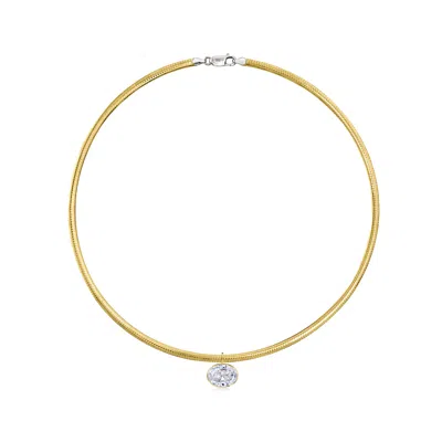 Ross-simons 9.00 Carat Bezel-set Oval Cz Pendant Necklace In 18kt Gold Over Sterling