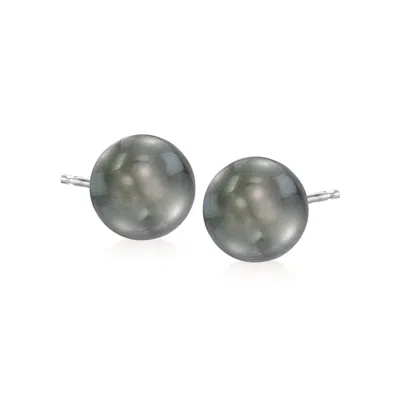 Ross-simons 9-10mm Black Cultured Tahitian Pearl Earrings In 14kt White Gold In Blue