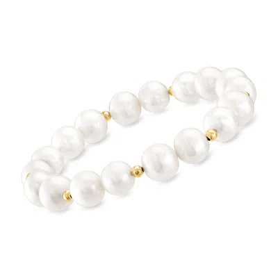 Ross-simons 9-10mm Cultured Pearl Stretch Bracelet With 14kt Yellow Gold In White