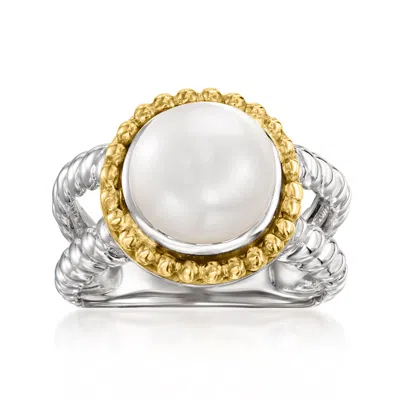 Ross-simons 9.5-10mm Cultured Pearl Ring In Sterling Silver And 14kt Yellow Gold