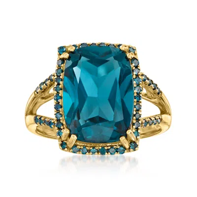 Ross-simons 9.75 Carat London Blue Topaz And .30 Ct. T.w. Blue Diamond Ring In 14kt Yellow Gold